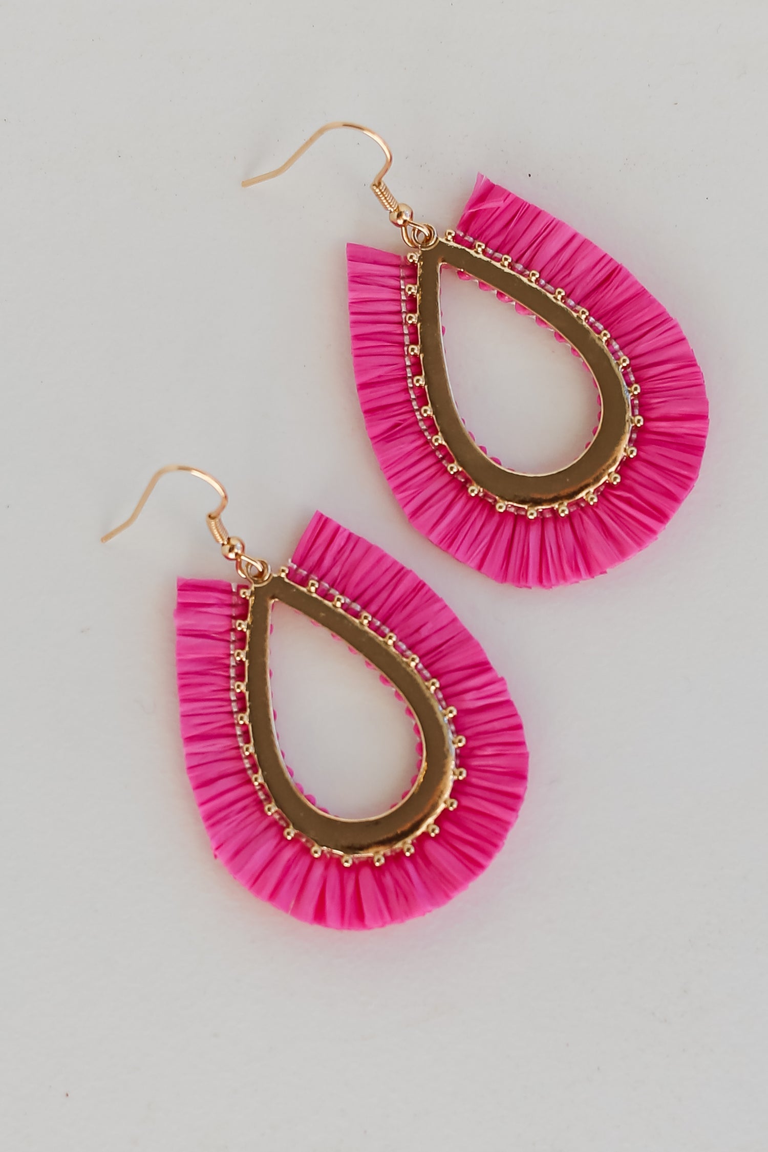 hot pink Fringe Teardrop Earrings close up