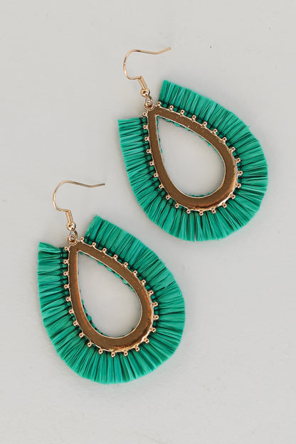 kelly green Fringe Teardrop Earrings flat lay