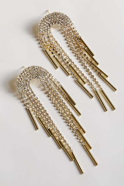 Gold Rhinestone Fringe Earrings