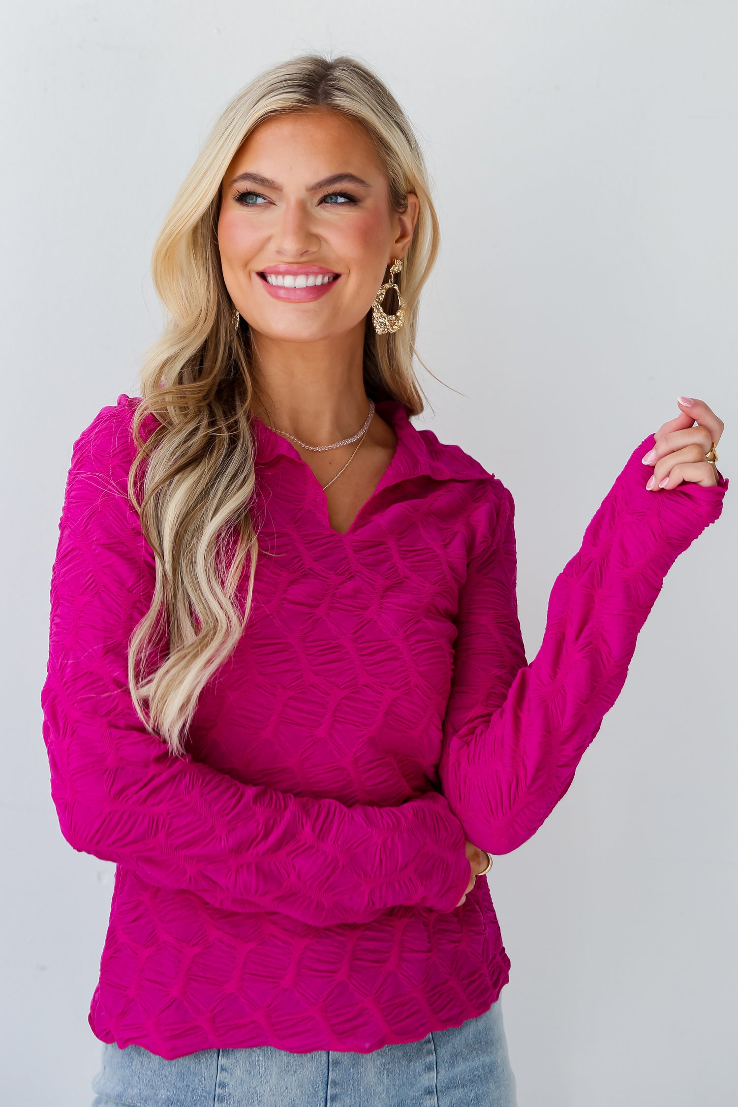 Magenta Textured Top on model