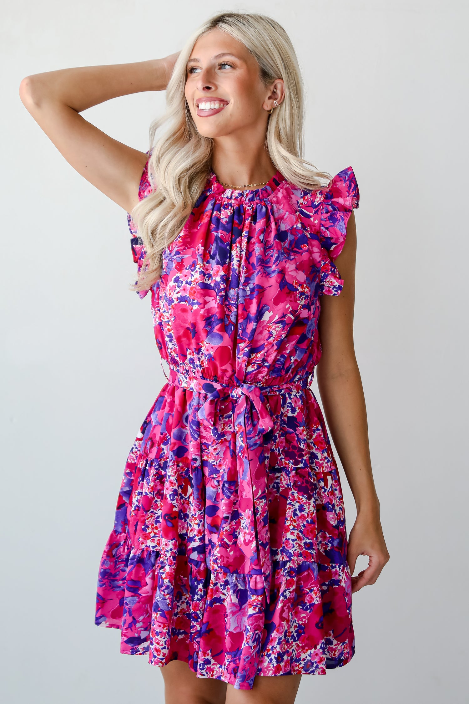 Sincerely Romantic Fuchsia Floral Mini Dress