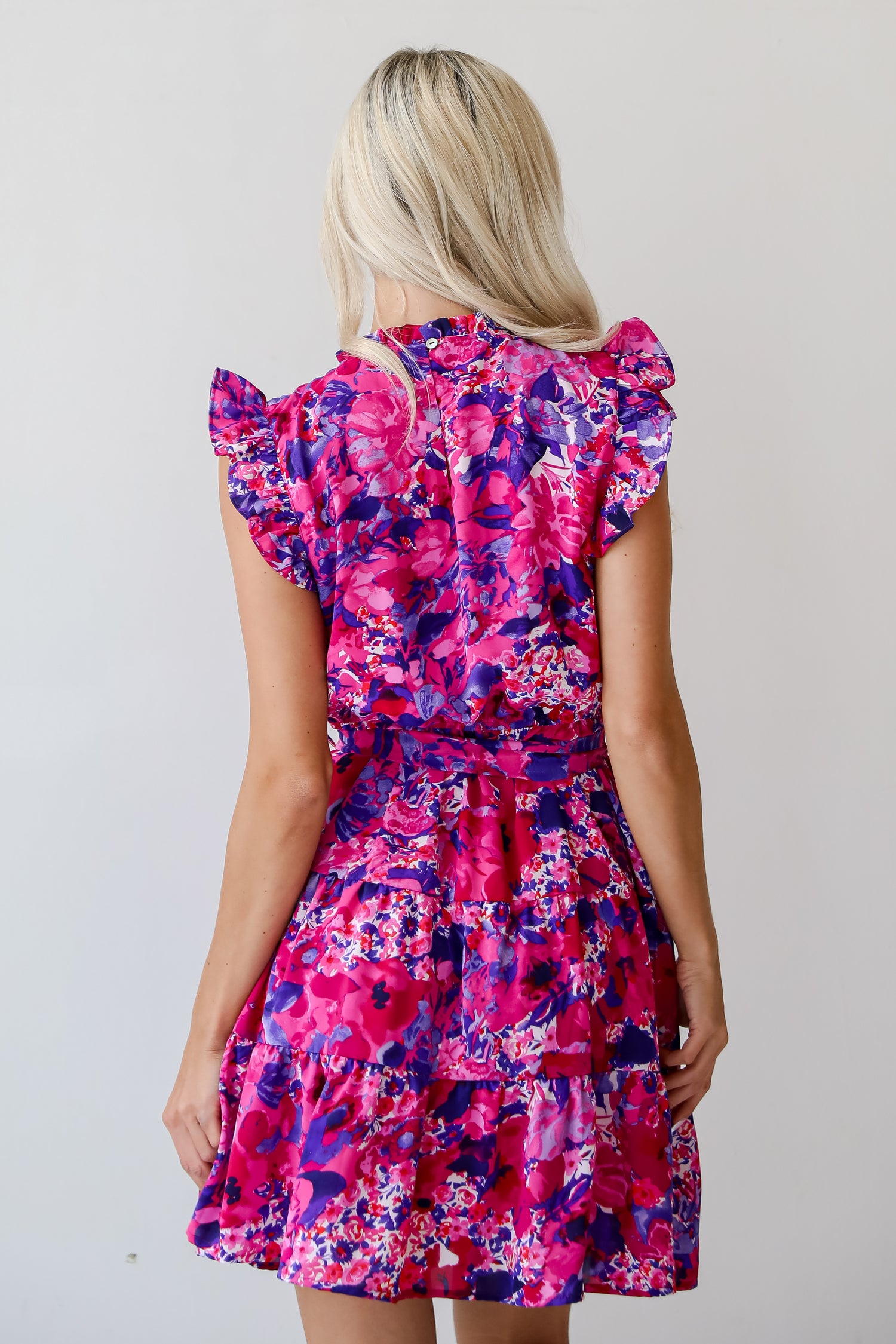 Sincerely Romantic Fuchsia Floral Mini Dress