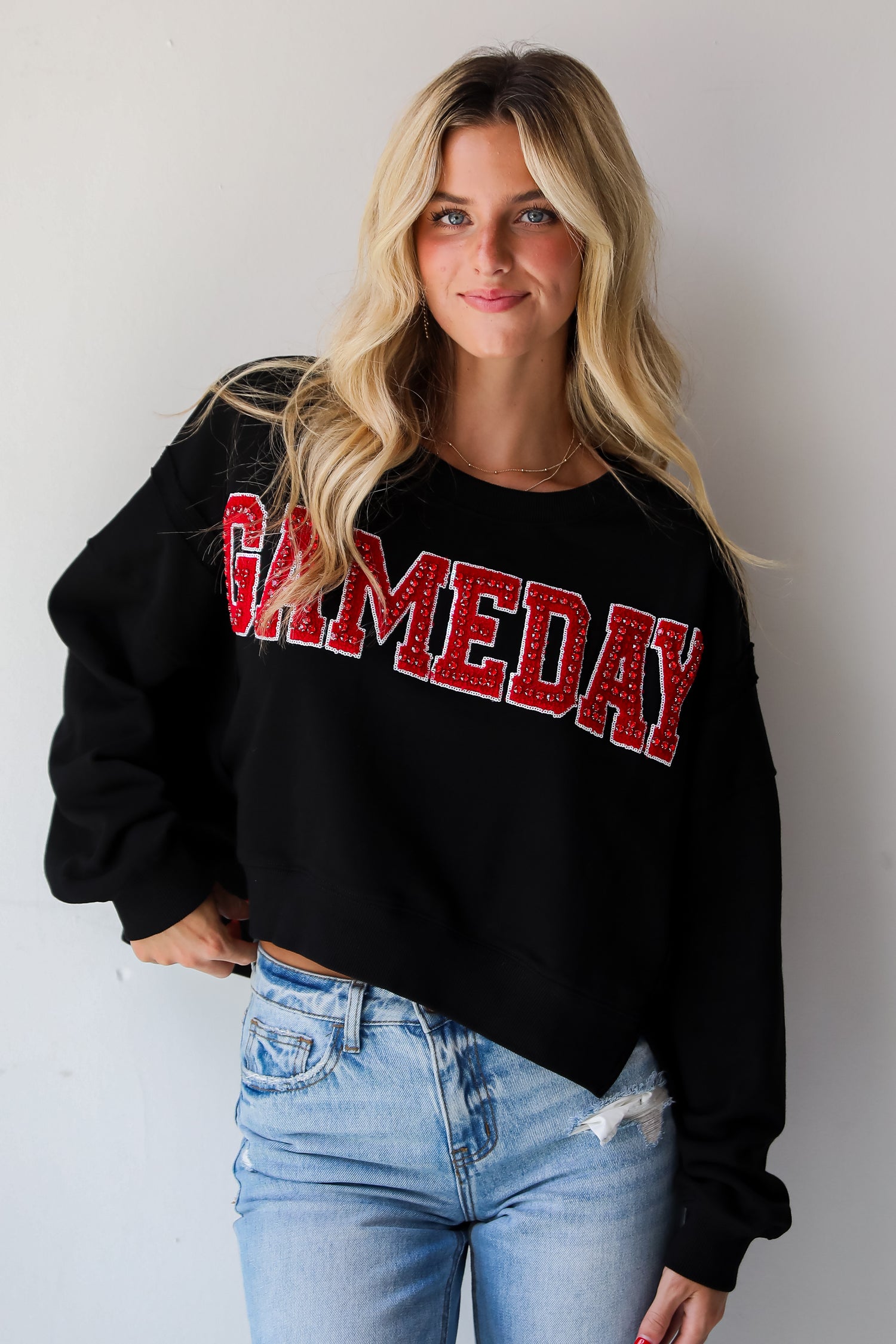 Black Game Day Rhinestone Pullover