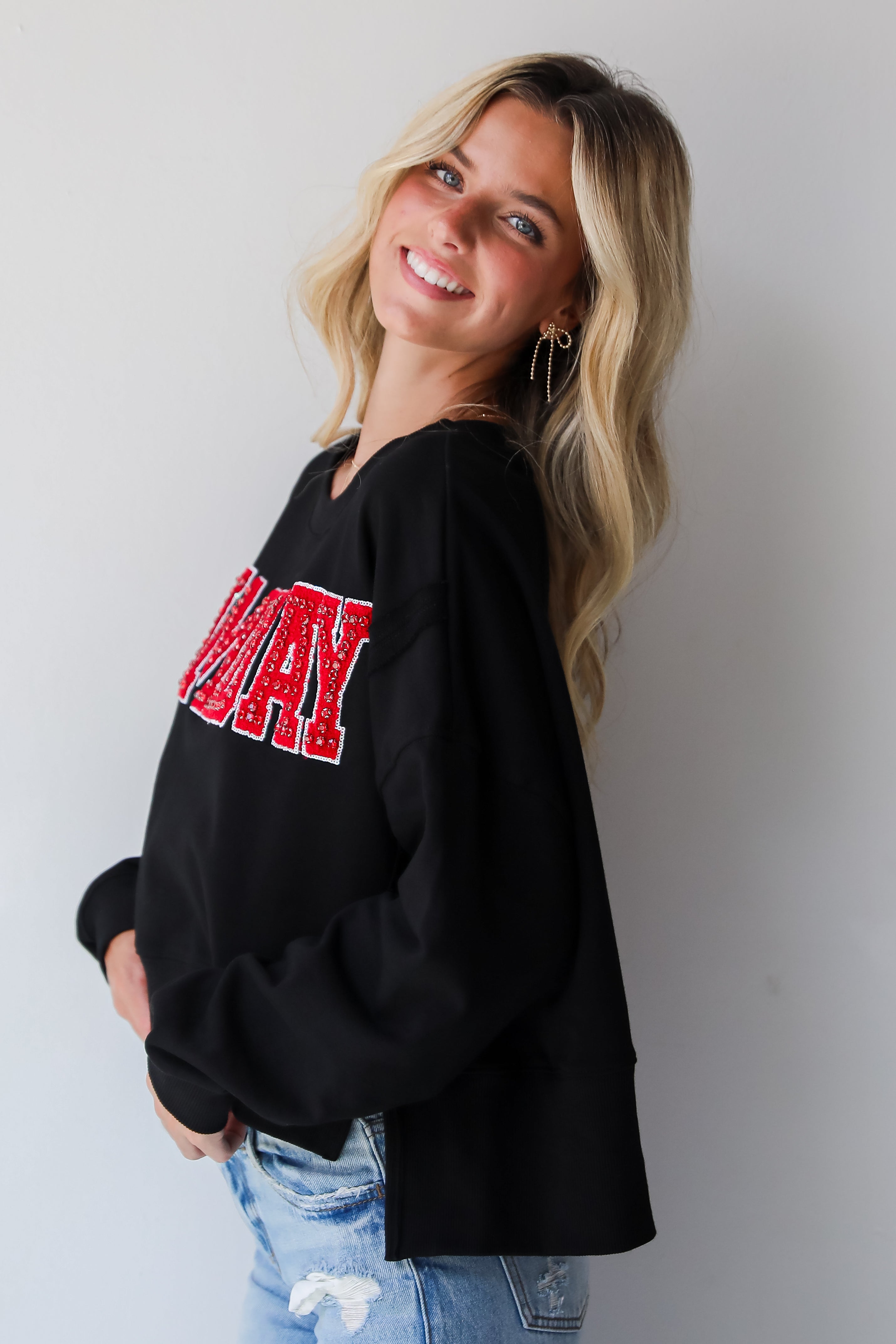 Black Game Day Rhinestone Pullover