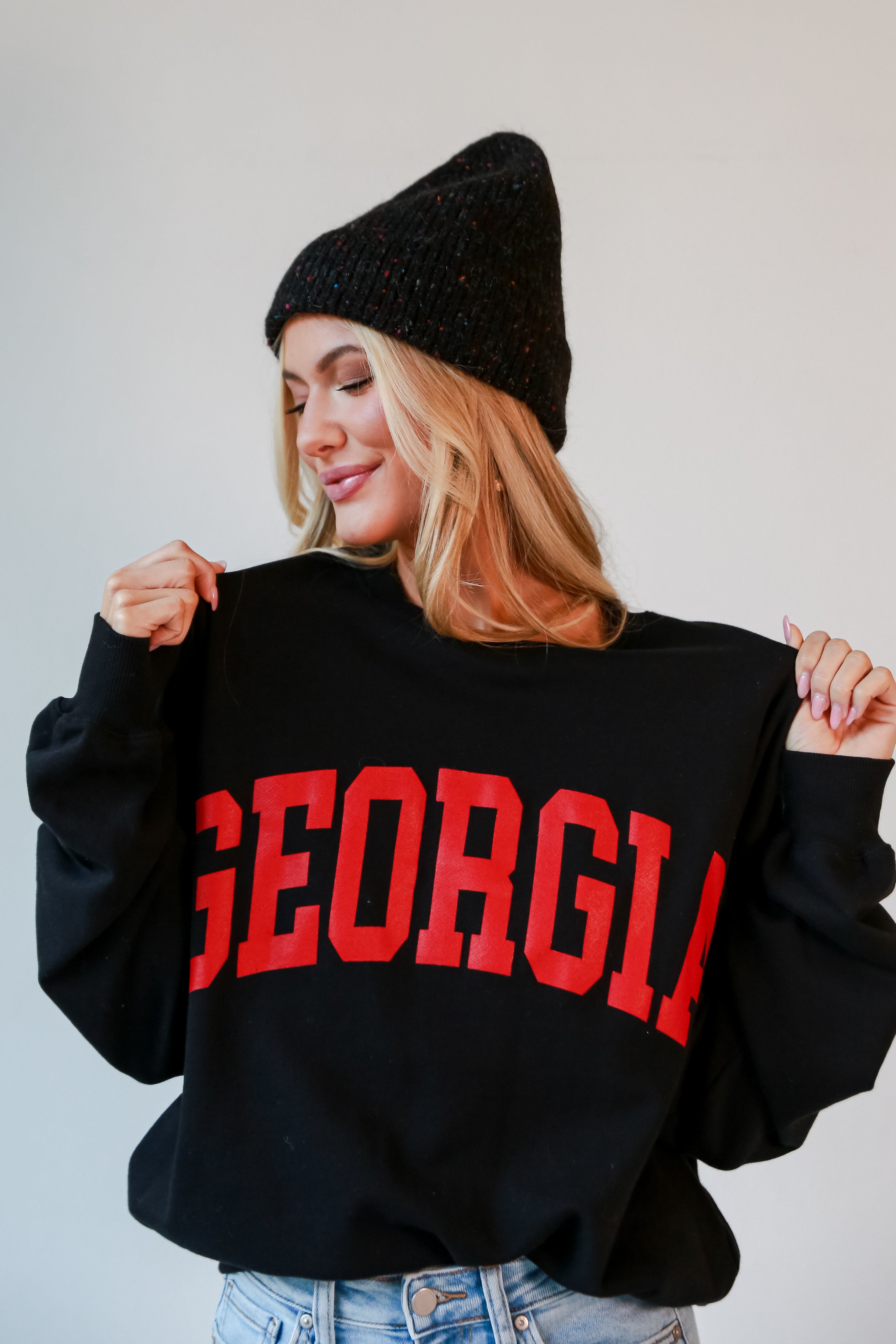 Black Oversized Georgia Sweatshirt close up