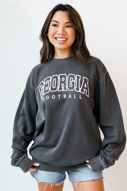 Black Georgia Football Block Letter Pullover on dress up model