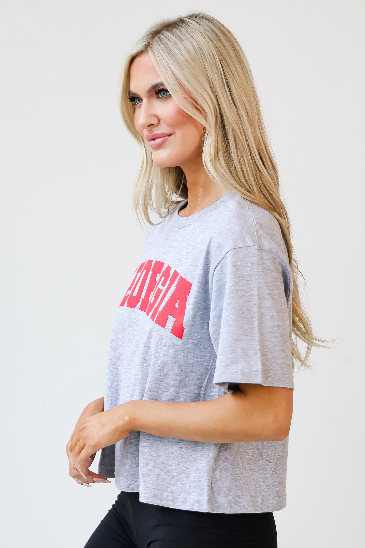 Heather Grey Georgia Cropped Tee side view