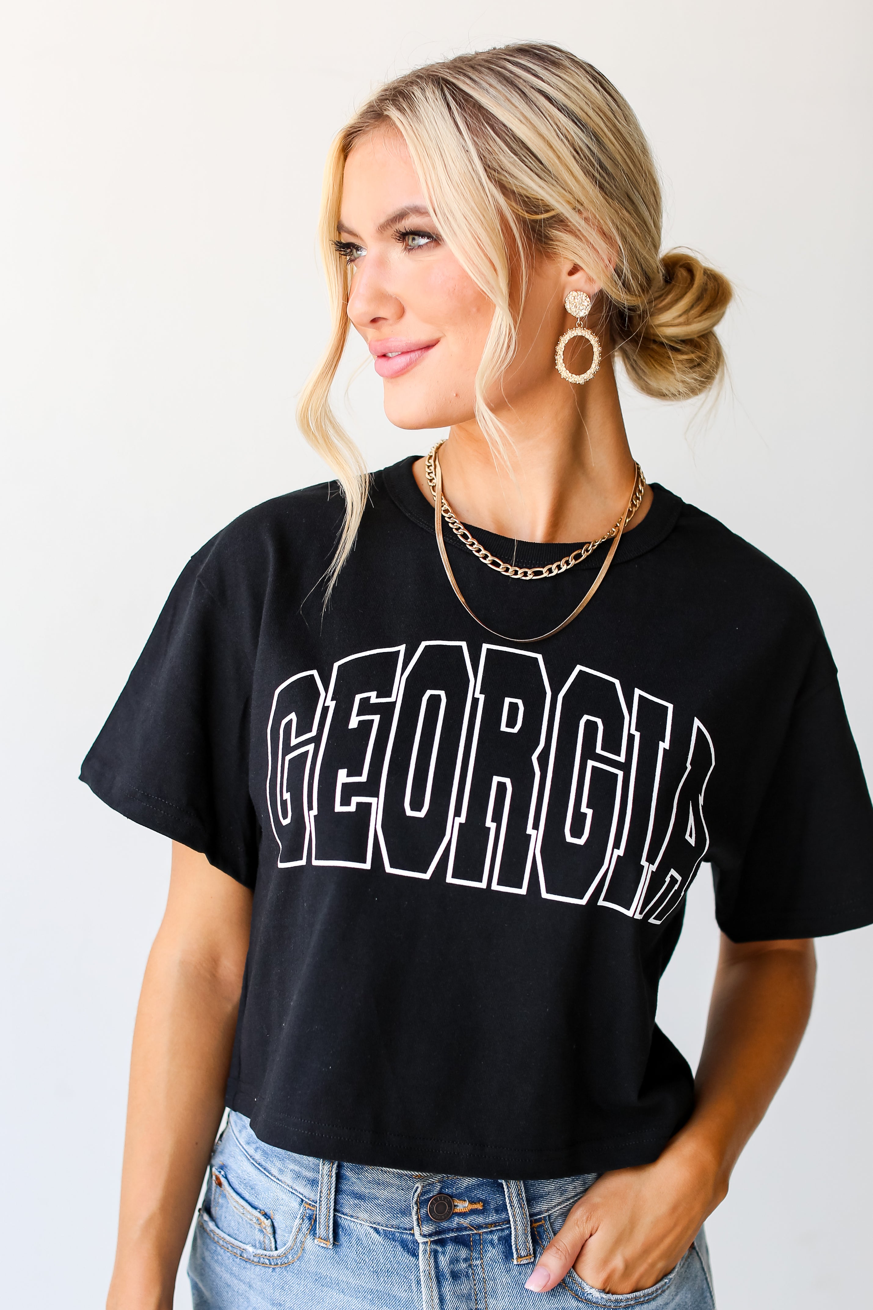 Black Georgia Cropped Tee close up