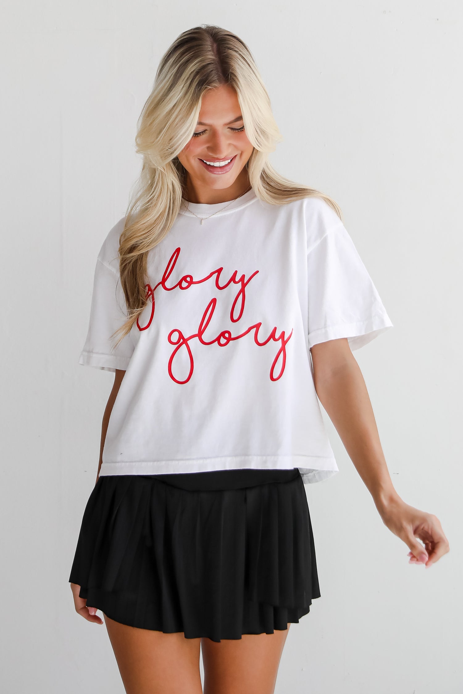 White Glory Glory Script Cropped Tee