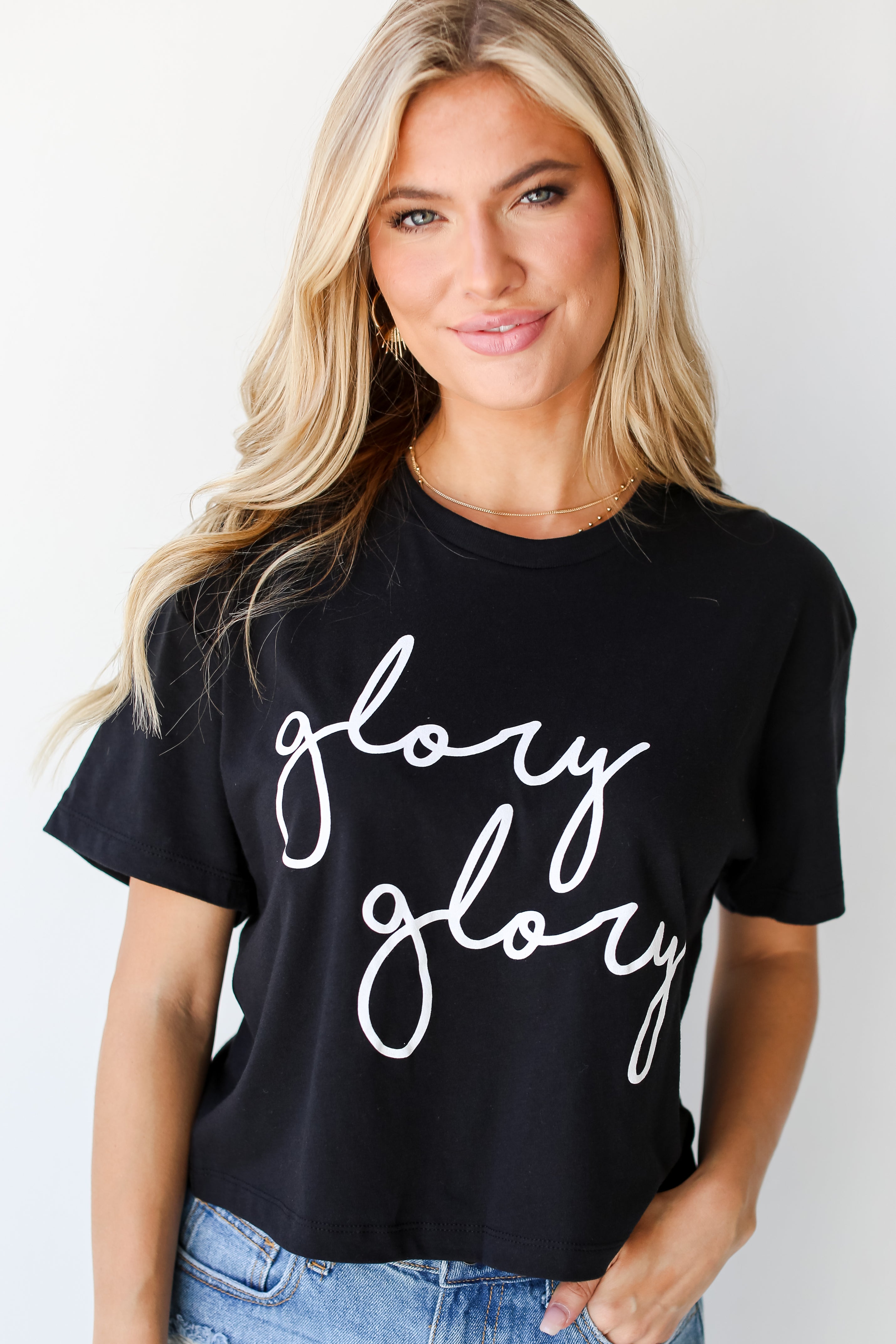 Black Glory Glory Cropped Tee on dress up model