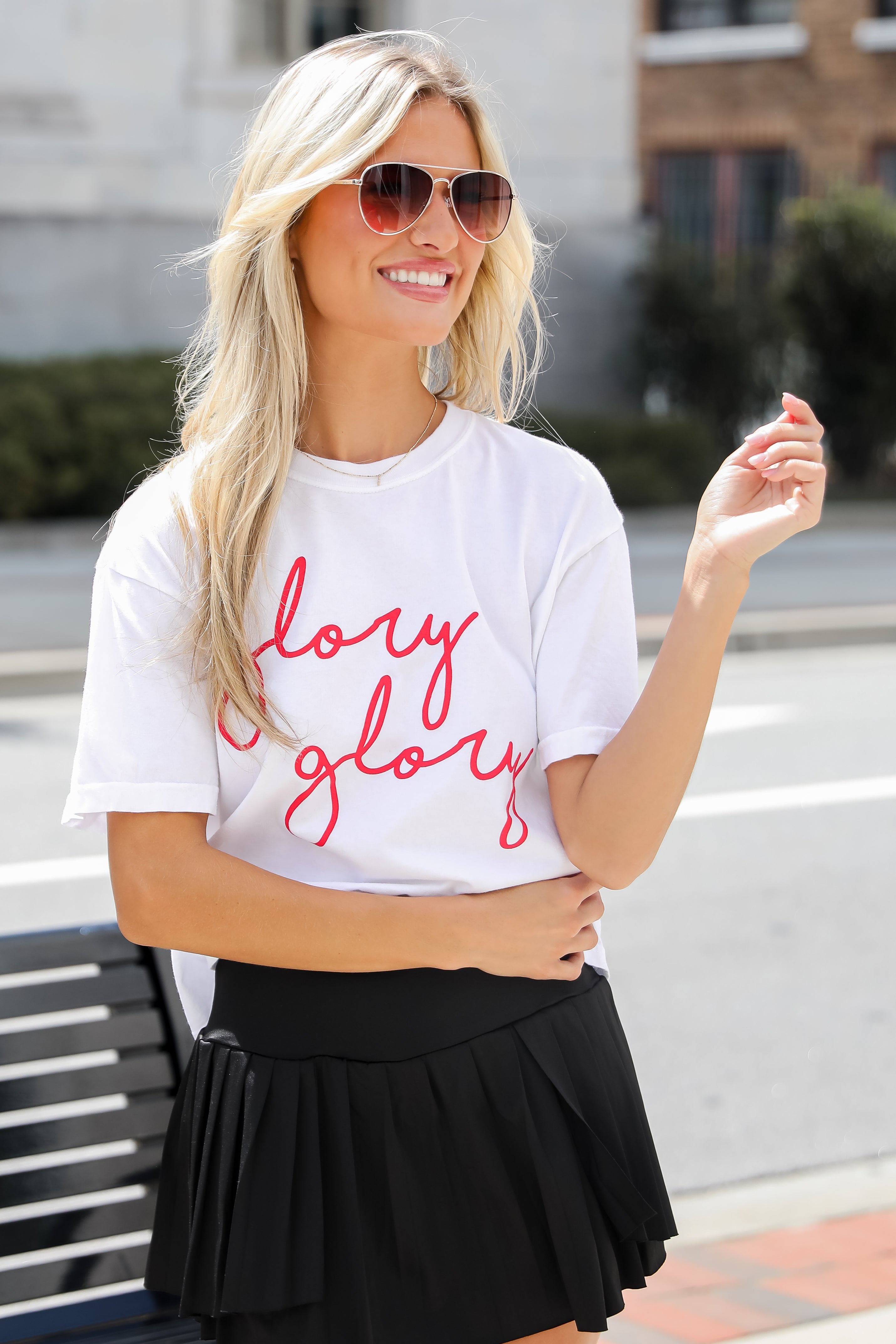 White Glory Glory Script Cropped Tee