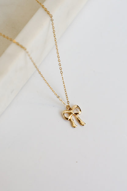 Andrea Gold Bow Charm Necklace