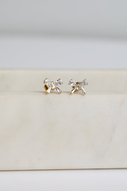 Claudia Gold Gemstone Bow Stud Earrings