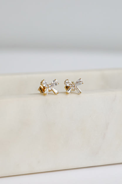 Claudia Gold Gemstone Bow Stud Earrings