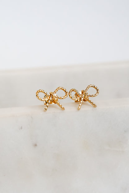 Elaine Gold Bow Stud Earrings