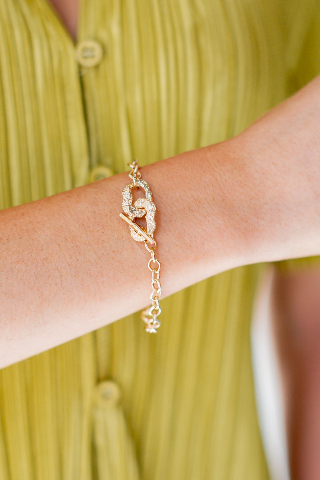 Gold Chainlink Bracelet on model