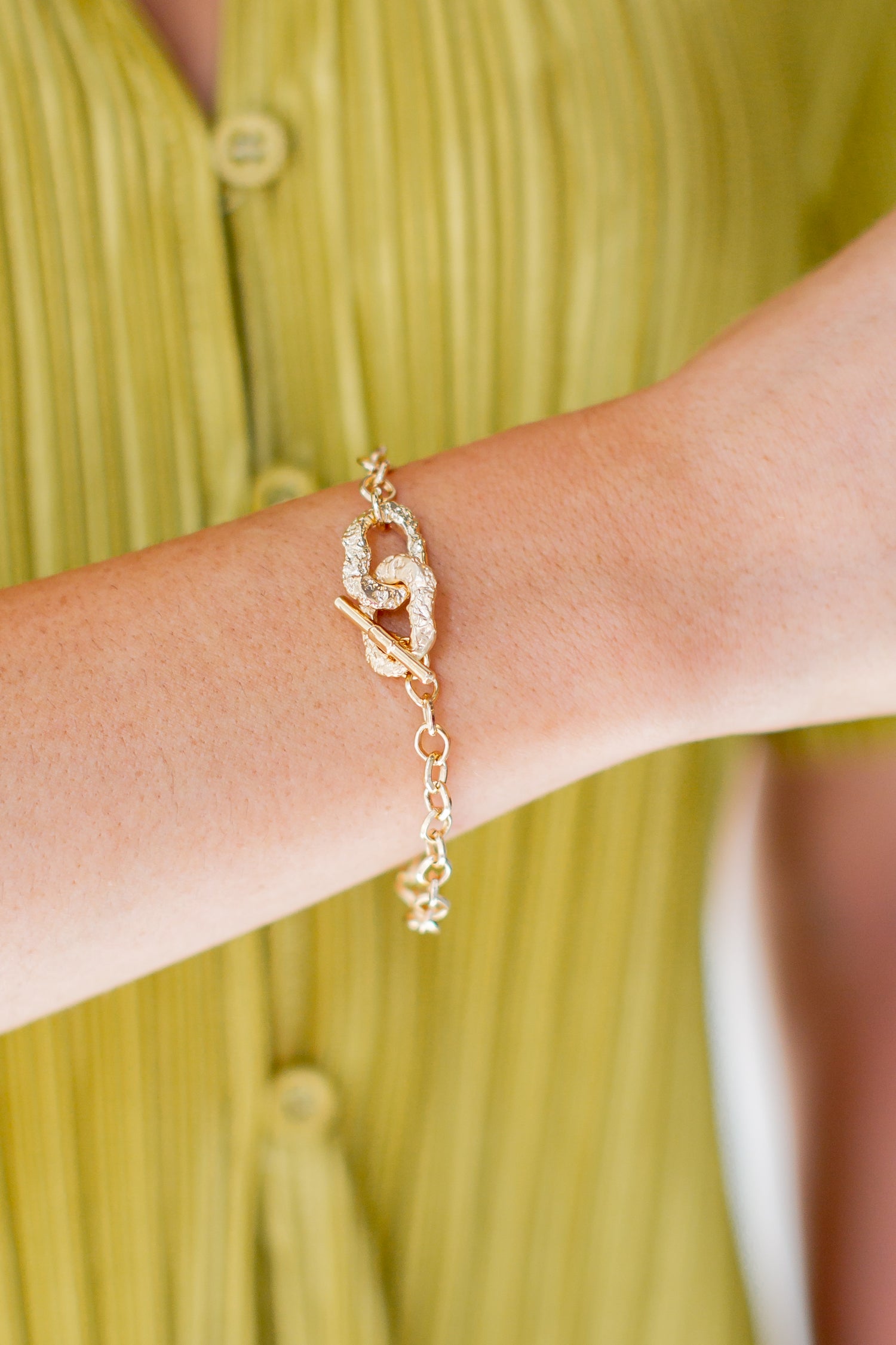 Gold Chainlink Bracelet on model