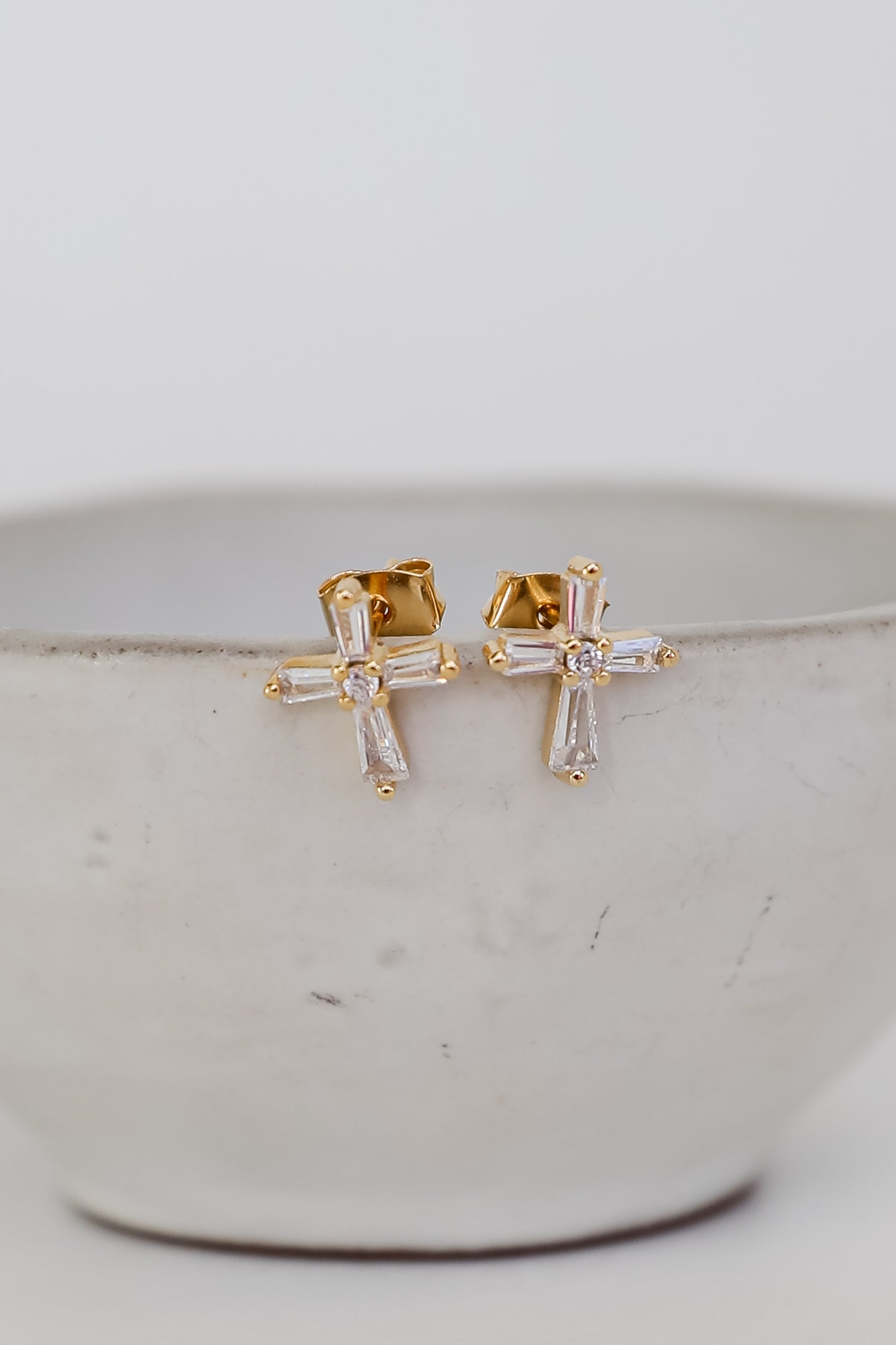 Gold Rhinestone Cross Stud Earrings