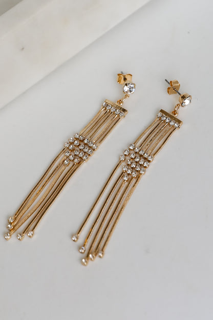 Sophie Gold Rhinestone Fringe Earrings