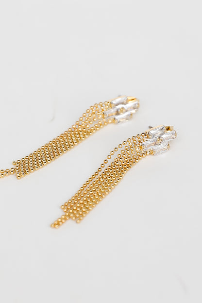 Gold Rhinestone Beaded Fringe Earrings