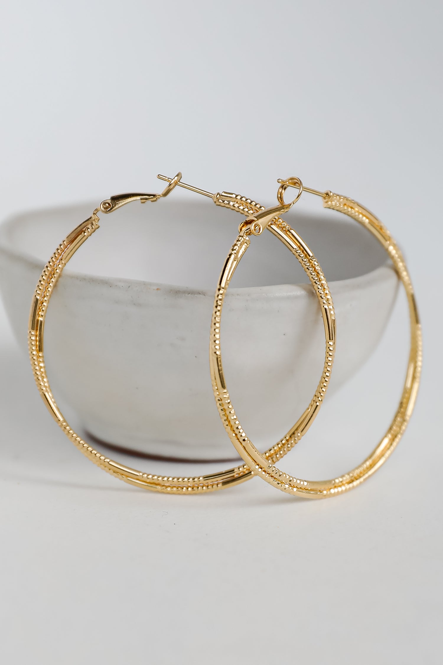 Gold Textured Double Hoop Earrings