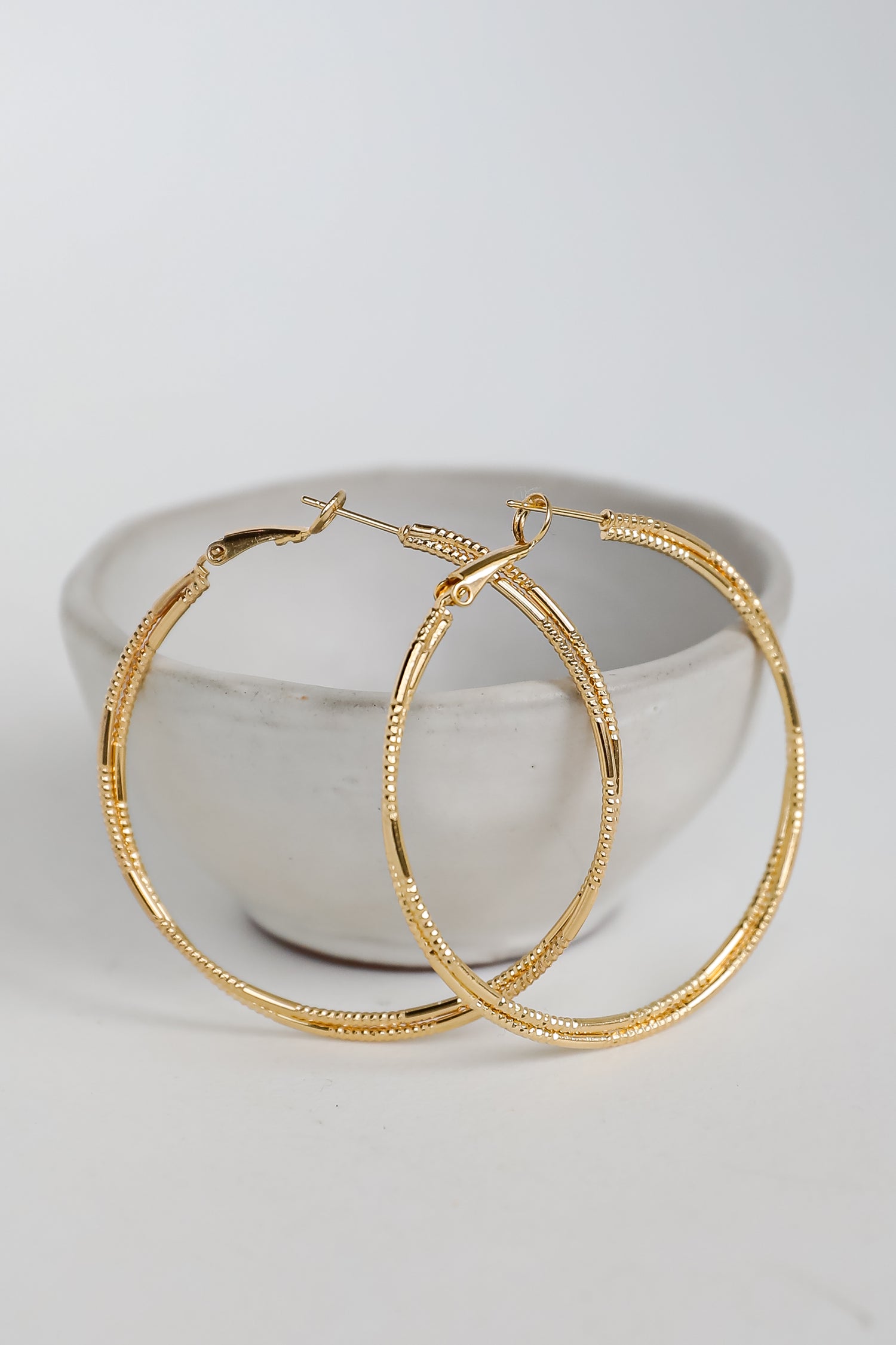 cute Gold Textured Double Hoop Earrings