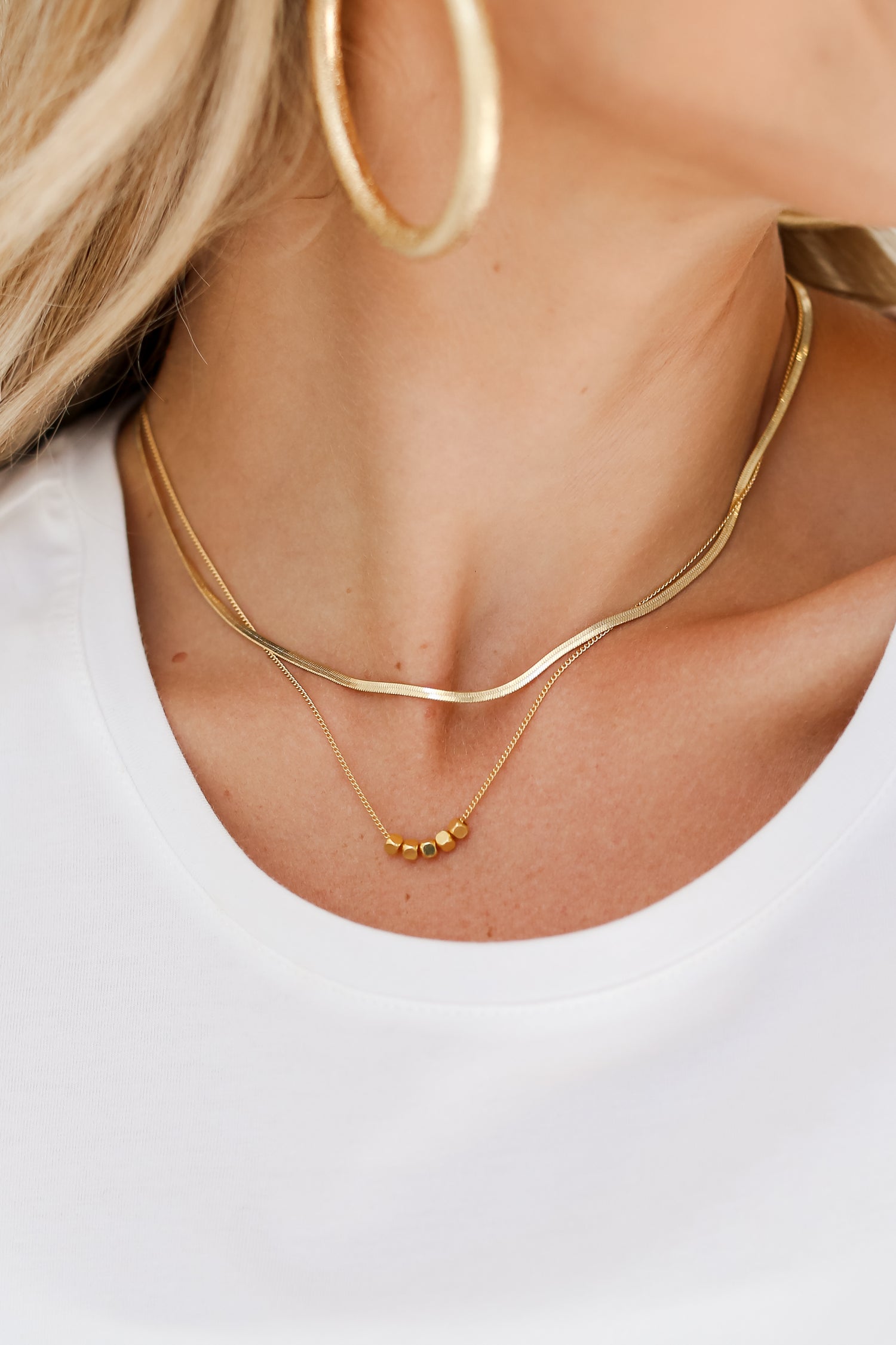 Gold Layered Chain Necklace close up