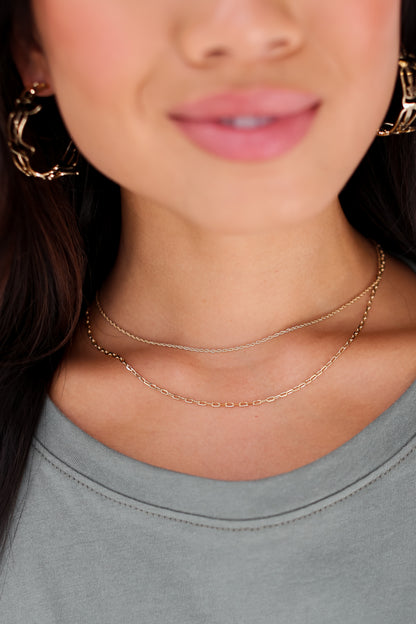 Gold Layered Chain Necklace on model