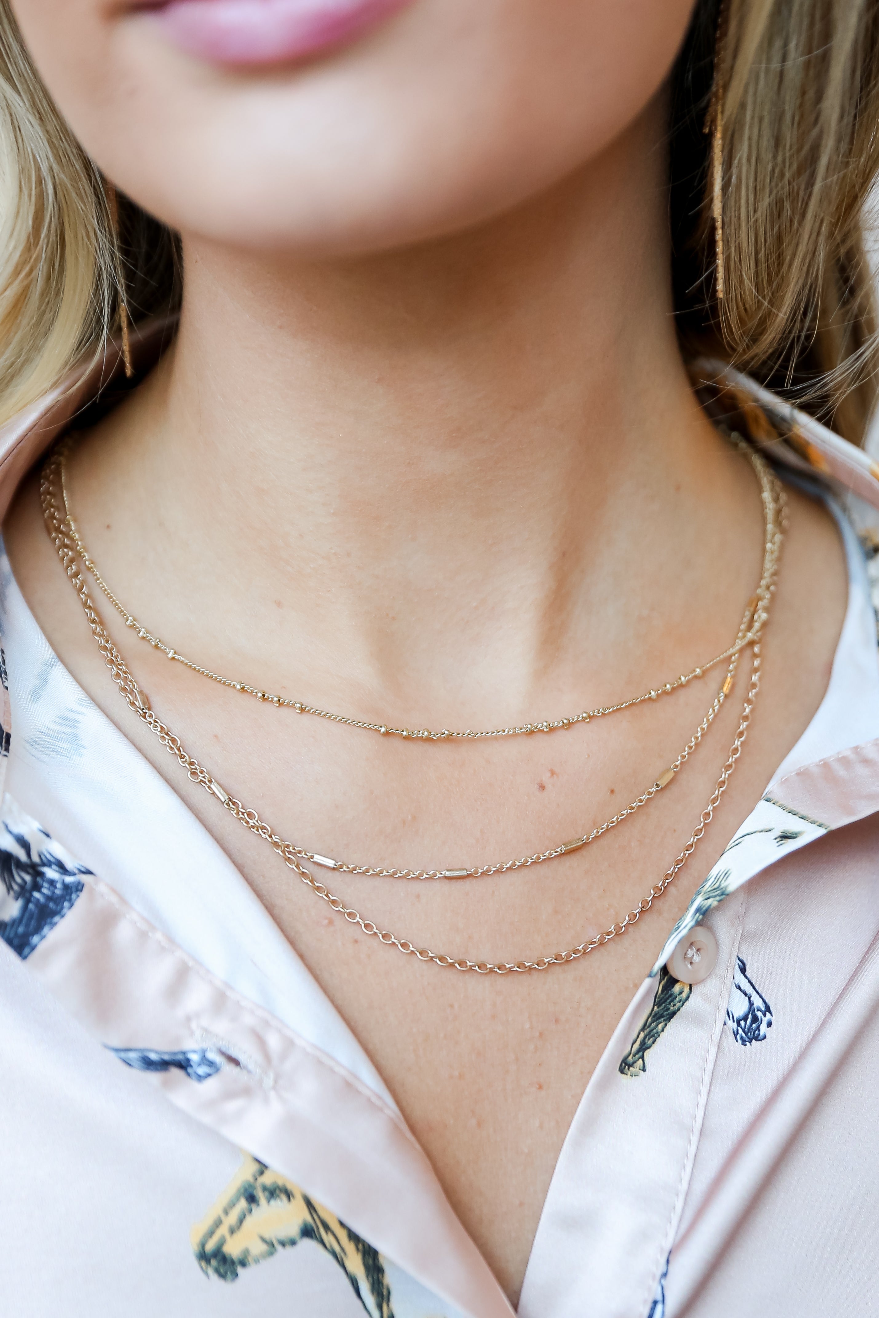 Gold Layered Chain Necklace close up