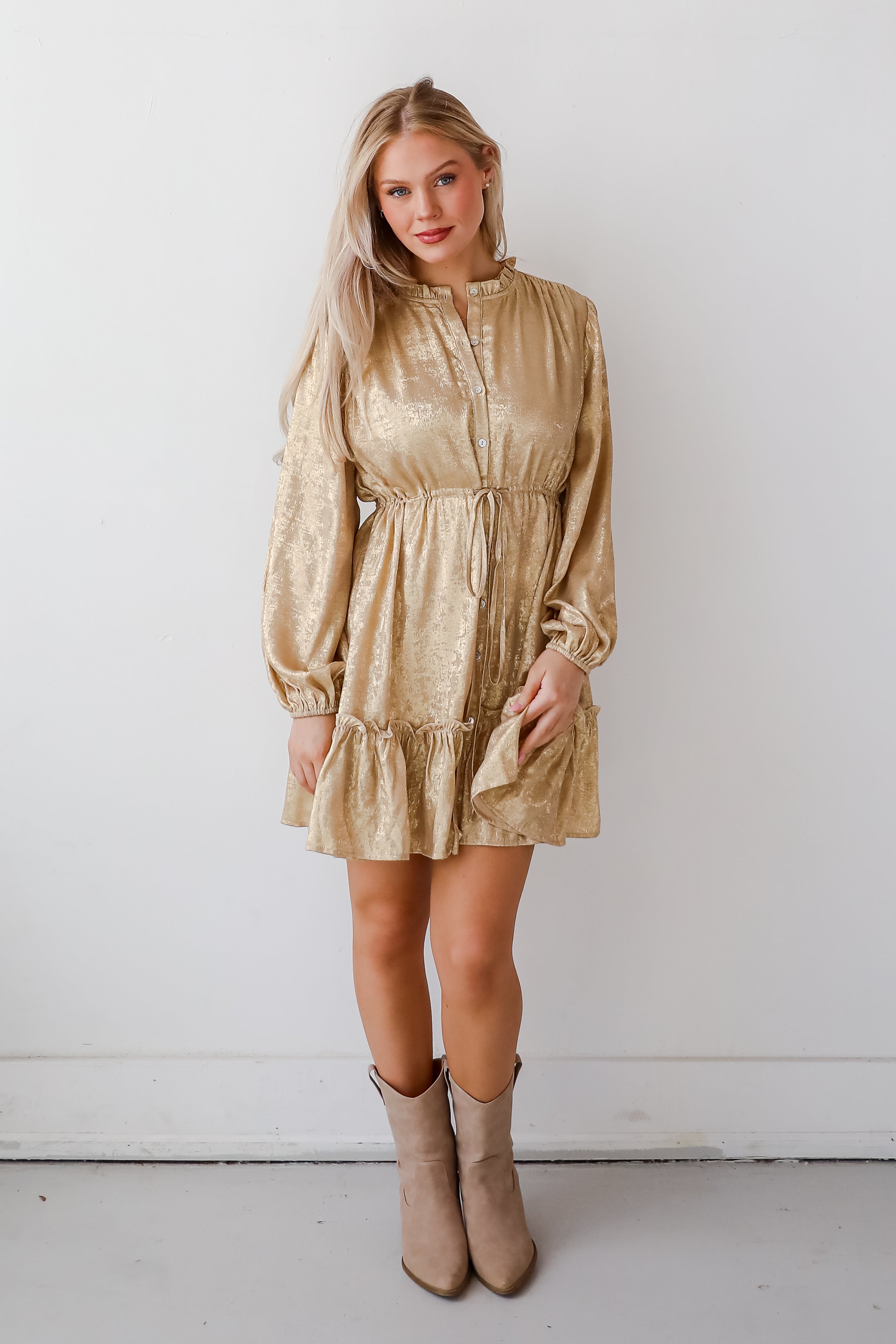 Marvelously Dazzling Taupe Metallic Mini Dress