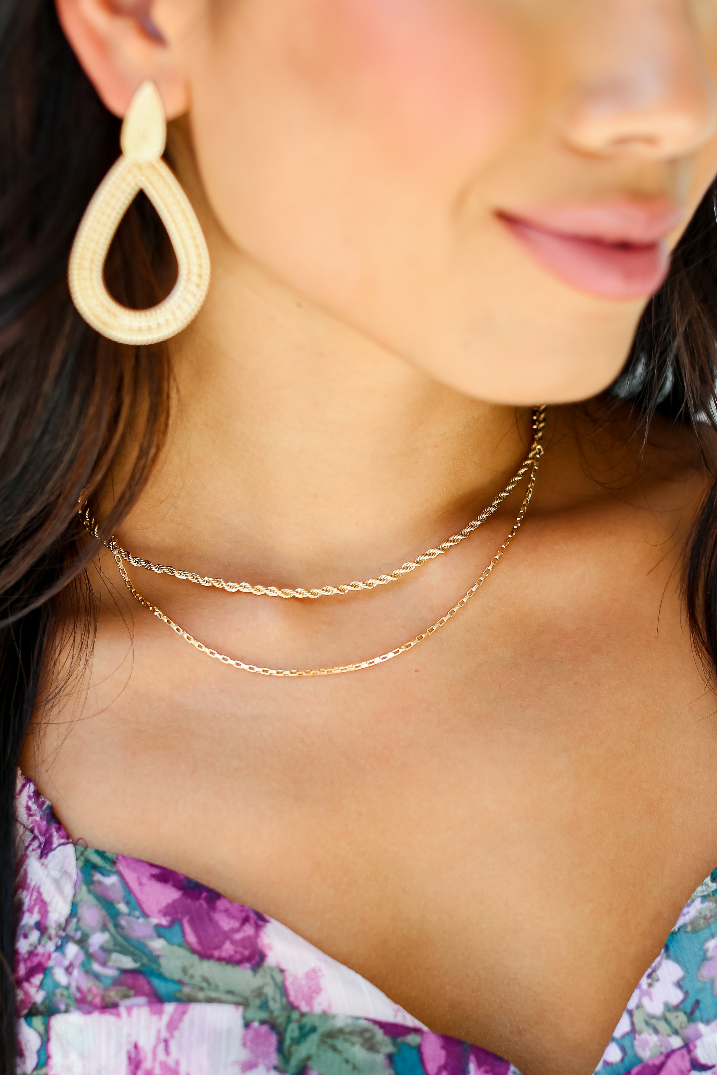 Gold Layered Chain Necklace close up