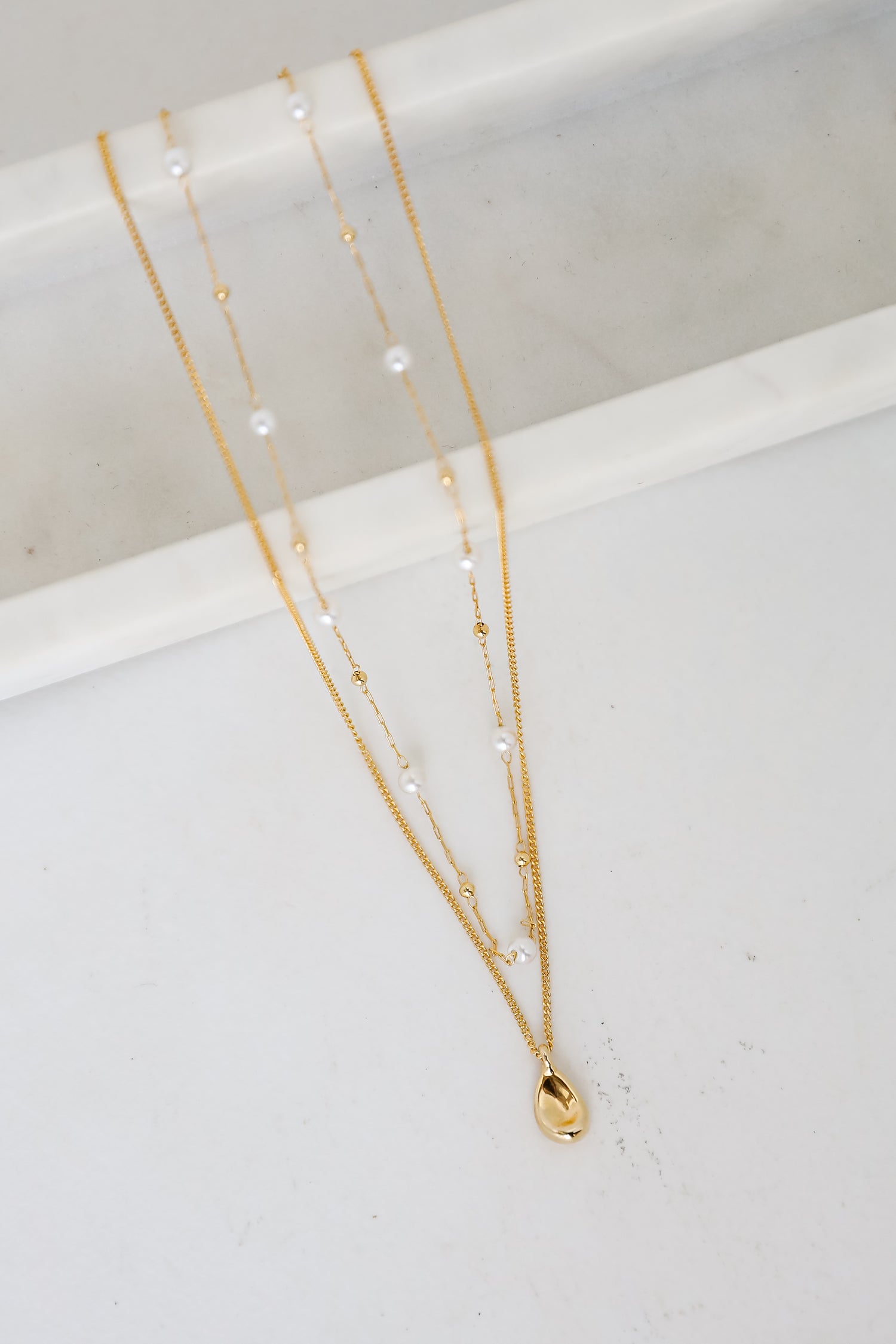 Meghan Gold Pearl Layered Chain Necklace