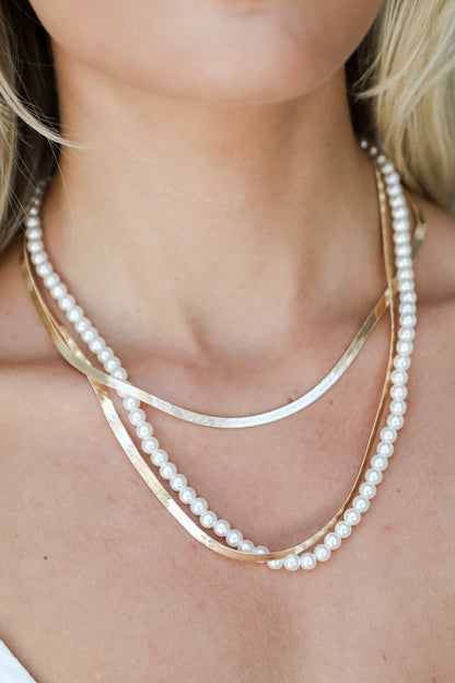 Katy Gold Pearl Layered Chain Necklace