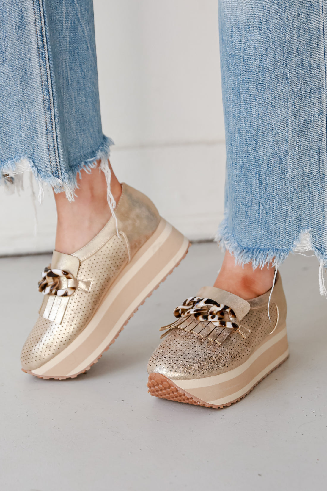 trendy Gold Platform Sneakers