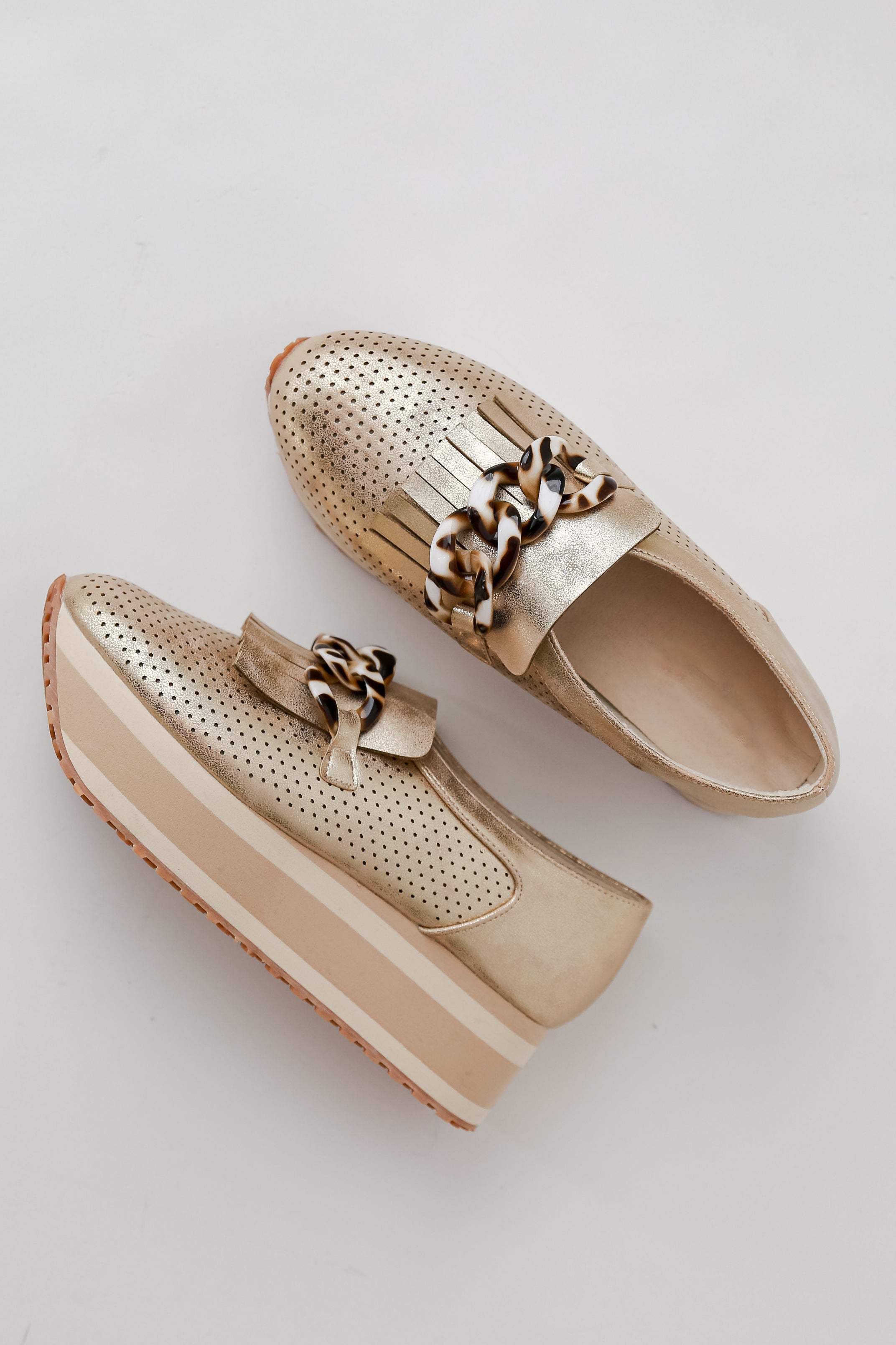 Gold Platform Sneakers flat lay