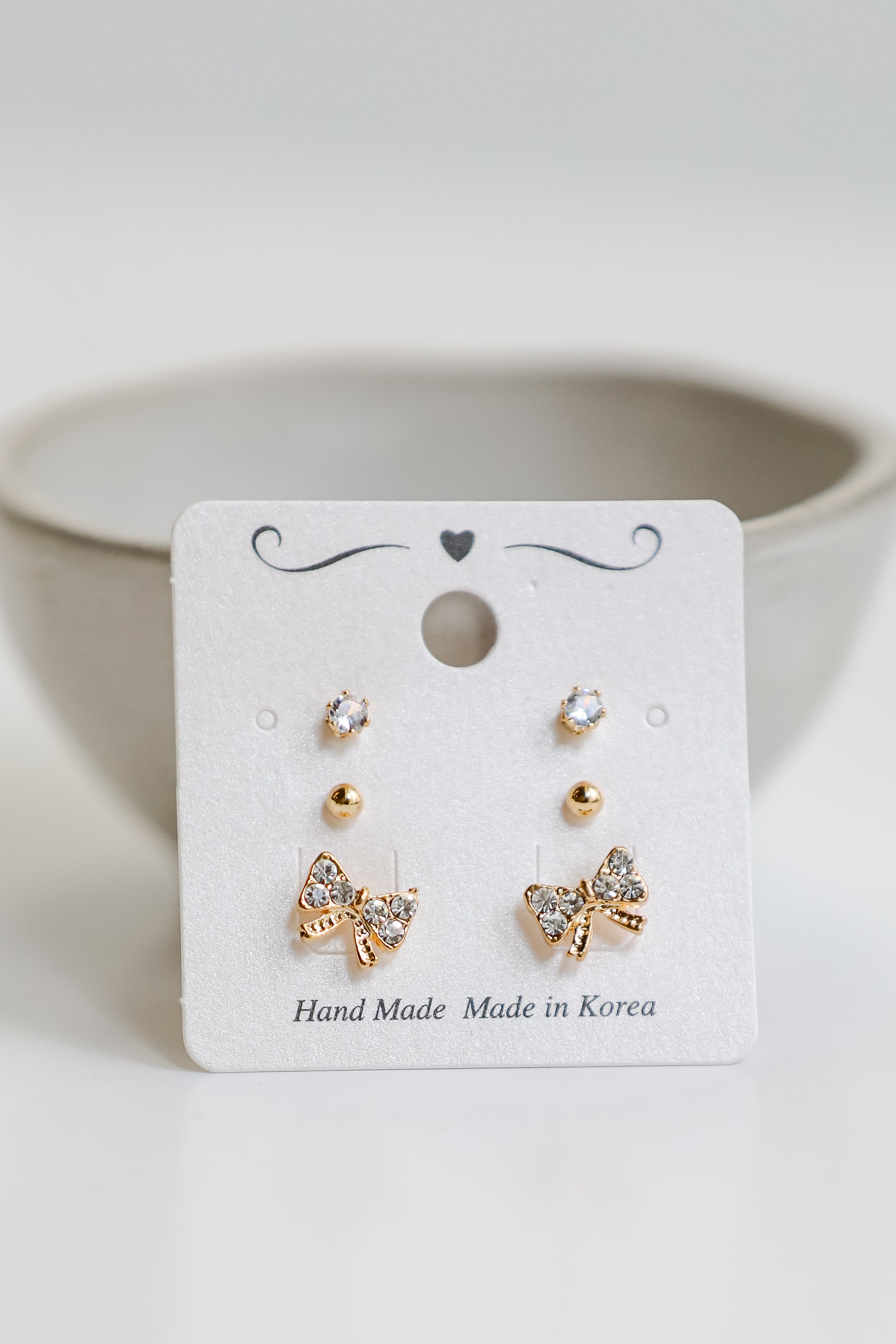 Becca Gold Rhinestone Bow Stud Earring Set