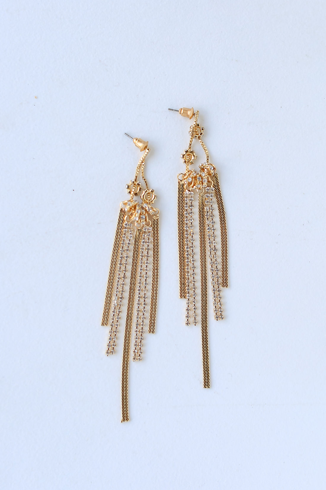 Gold Rhinestone Fringe Earrings