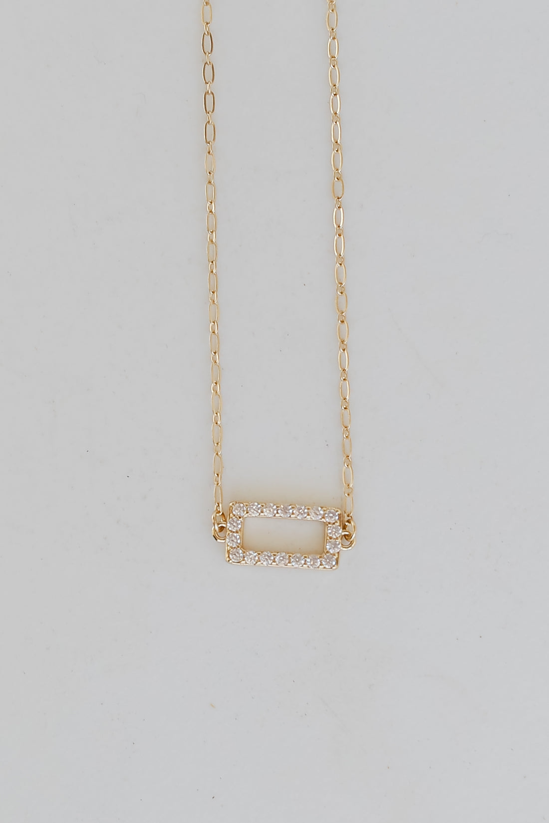 Gold Rhinestone Bar Charm Necklace