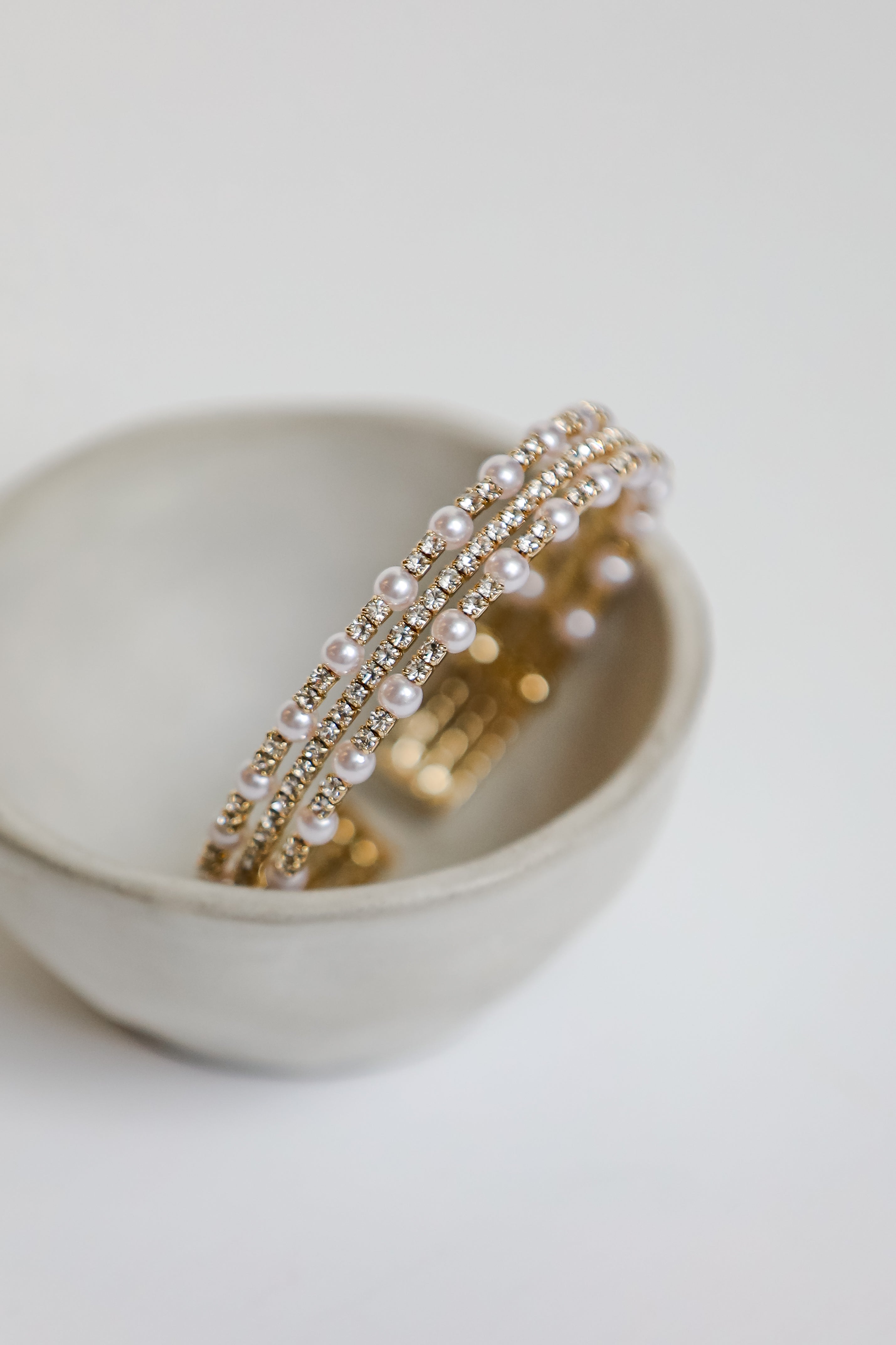 Molly Gold Rhinestone Pearl Bangle Bracelet