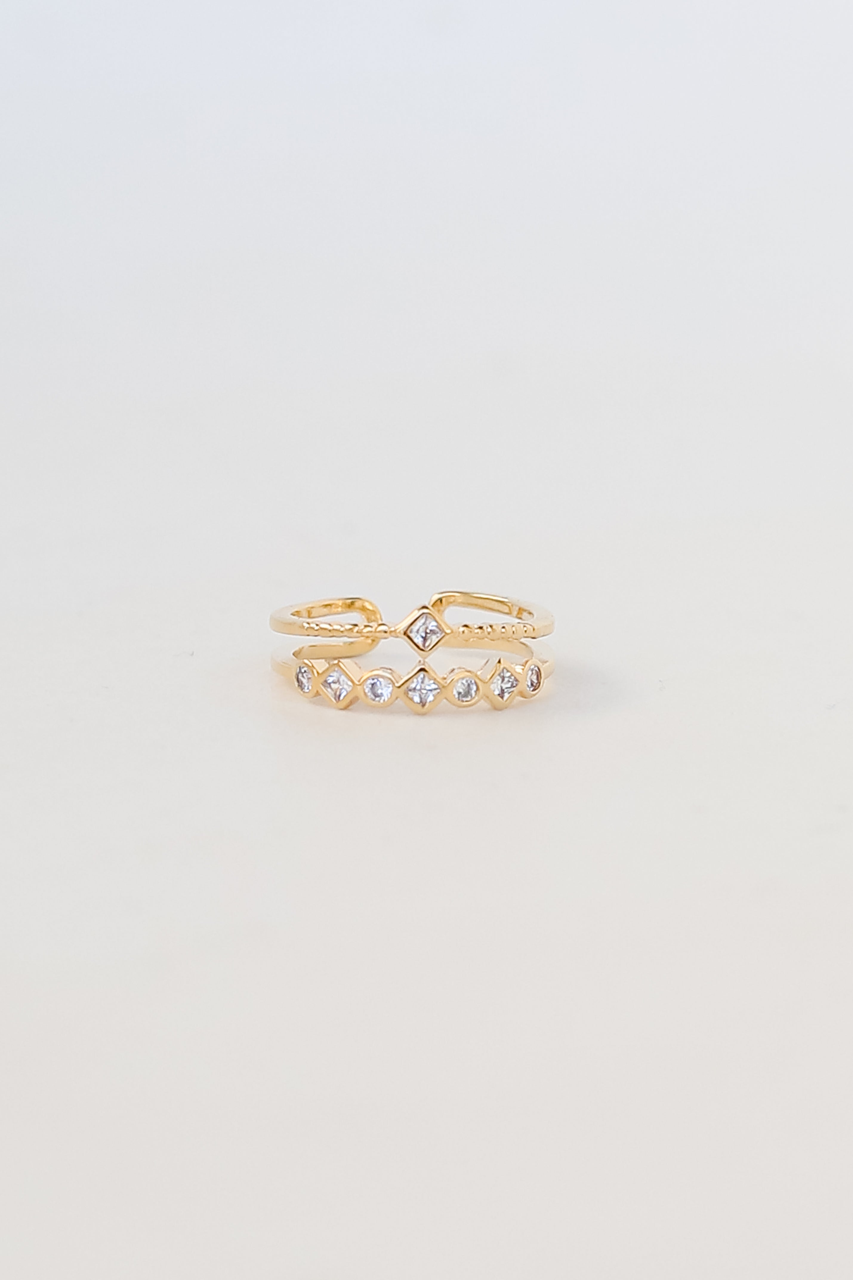 cute Gold Rhinestone Double Ring