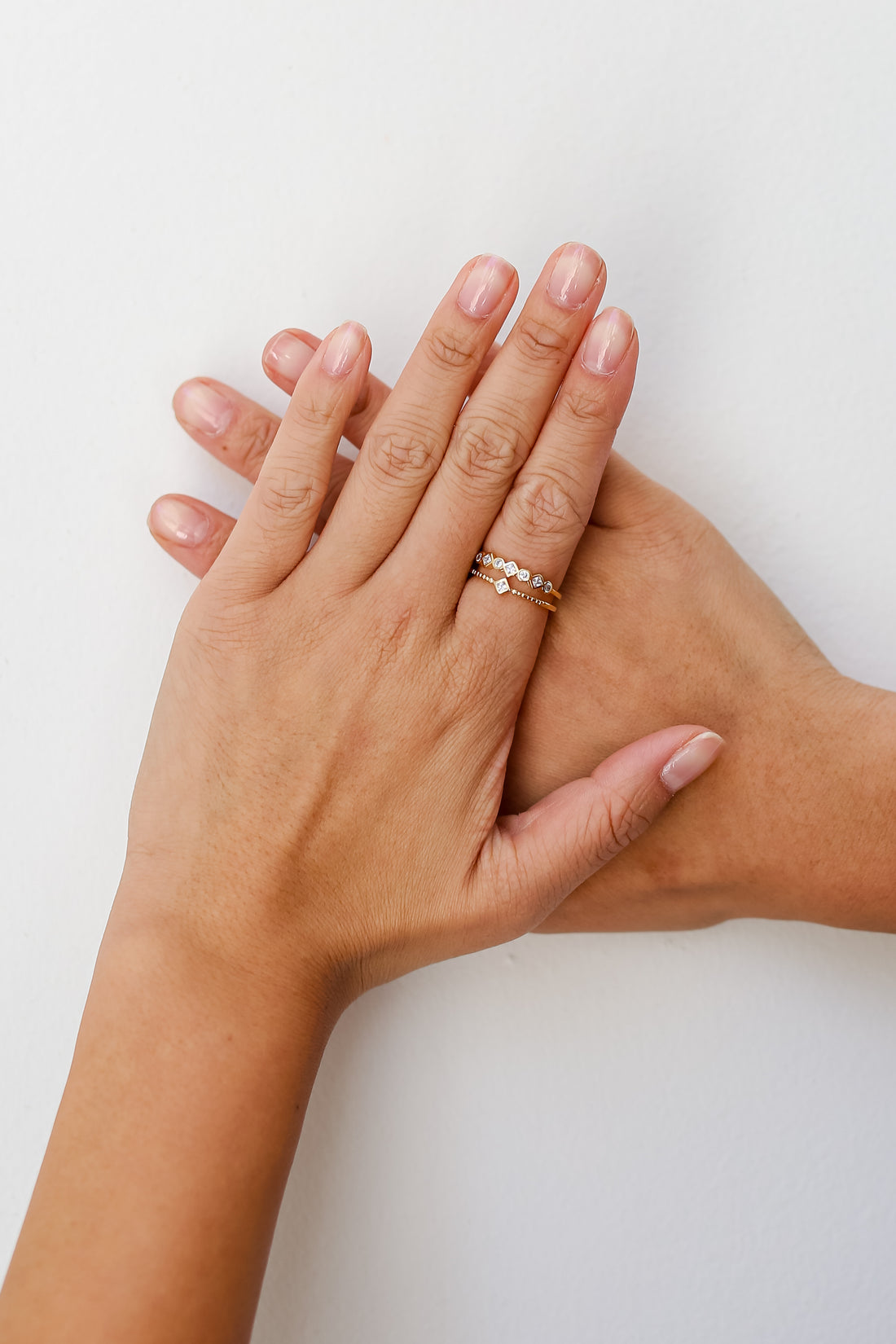 Gold Rhinestone Double Ring on model