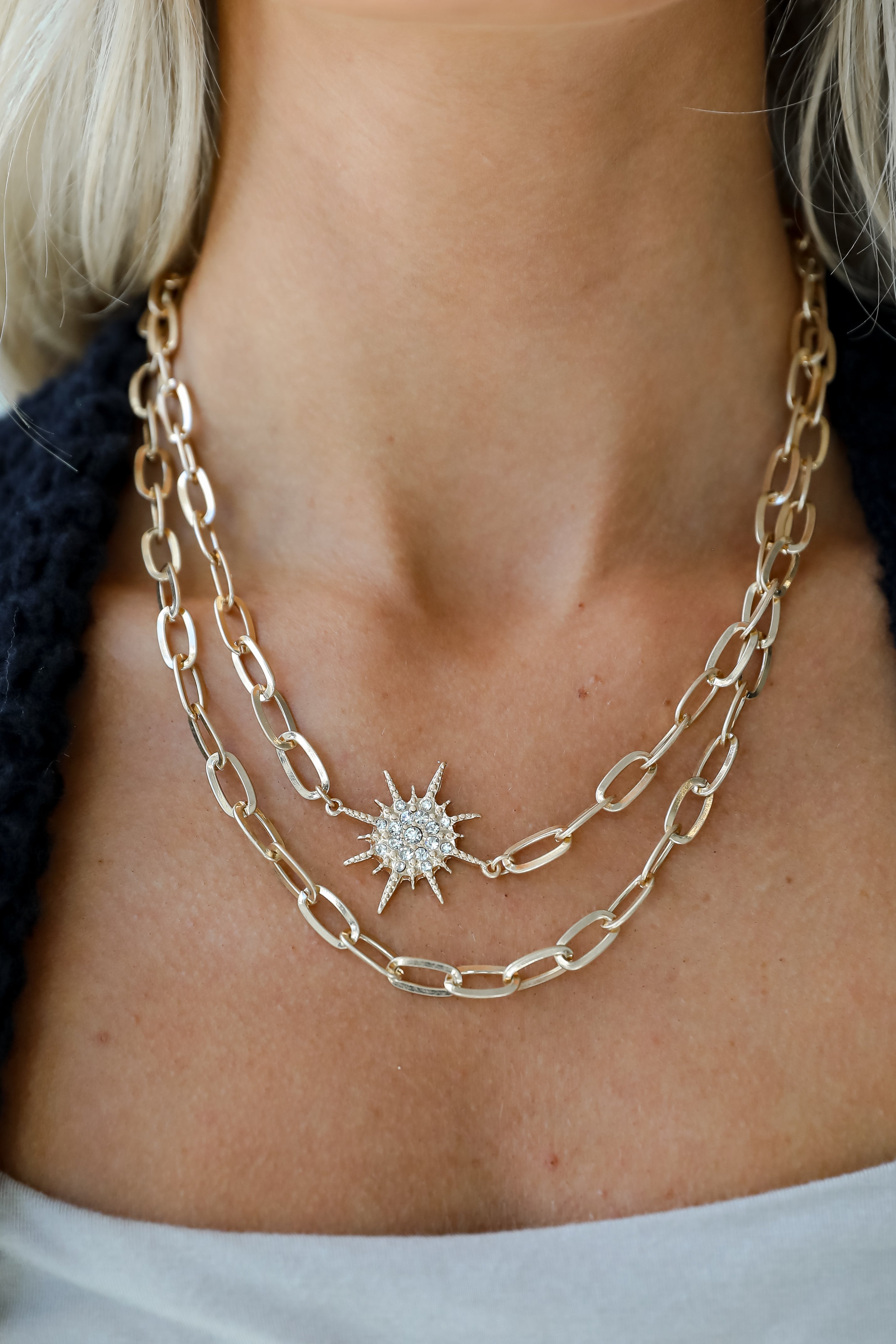 Bianca Gold Sunburst Layered Chain Necklace