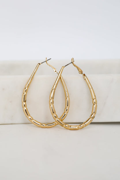 Brielle Gold Textured Teardrop Hoop Earrings