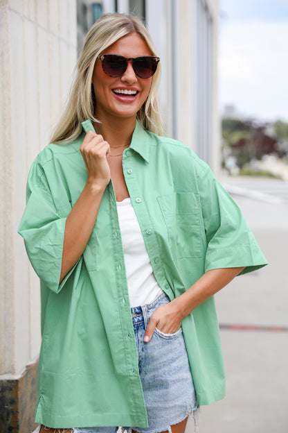 Totally Sensational Green Oversized Button-Up Blouse