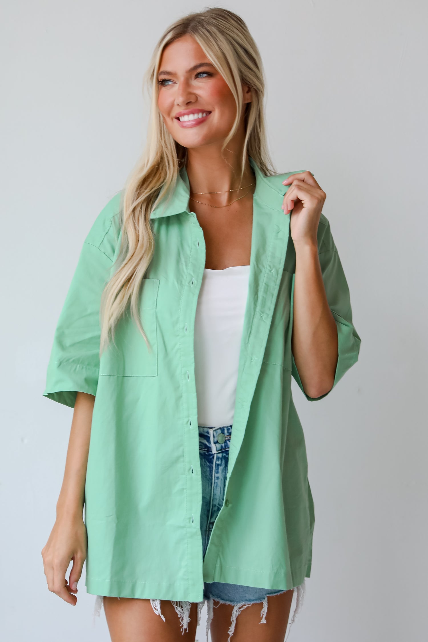 Totally Sensational Green Oversized Button-Up Blouse