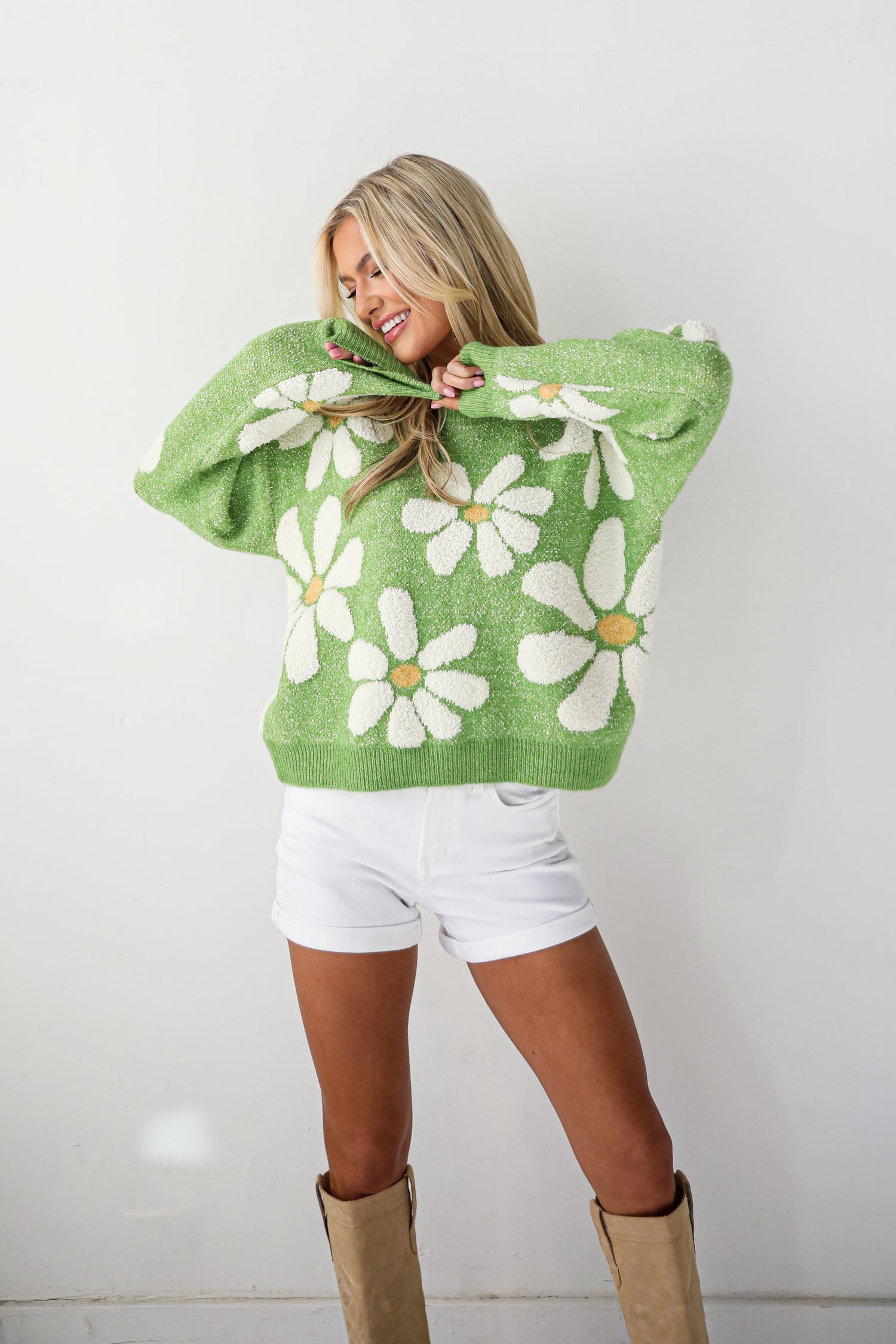 Brilliant Arrival Green Daisy Sweater