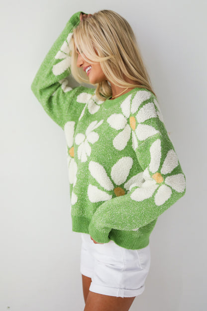 Brilliant Arrival Green Daisy Sweater