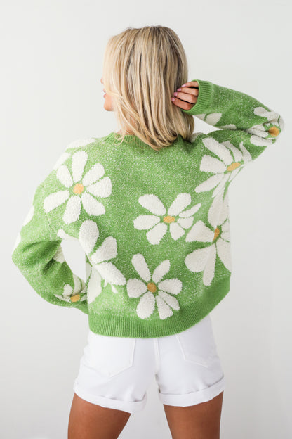 Brilliant Arrival Green Daisy Sweater