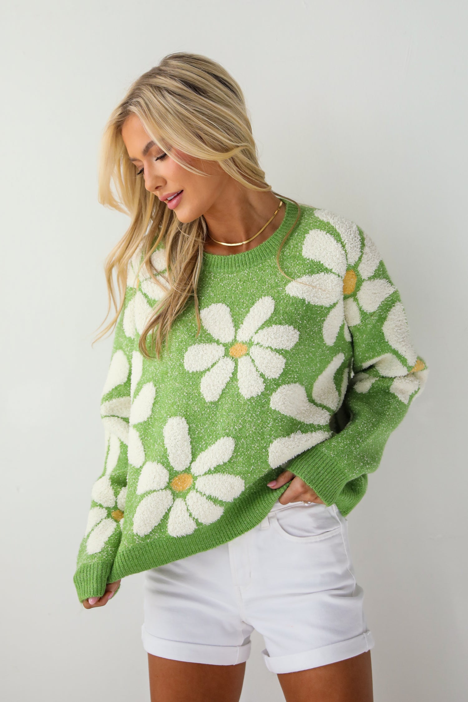 Brilliant Arrival Green Daisy Sweater