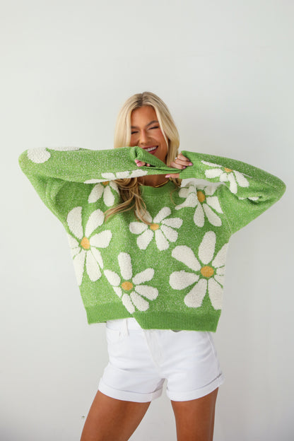 Brilliant Arrival Green Daisy Sweater